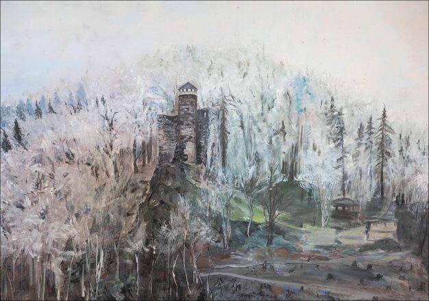 Burgwinter | 2023 | Acryl und Tusche auf Leinwand | 100 cm x 70cm winter castle | 2023 | Acryl and ink on canvas | 100cm x 70cm