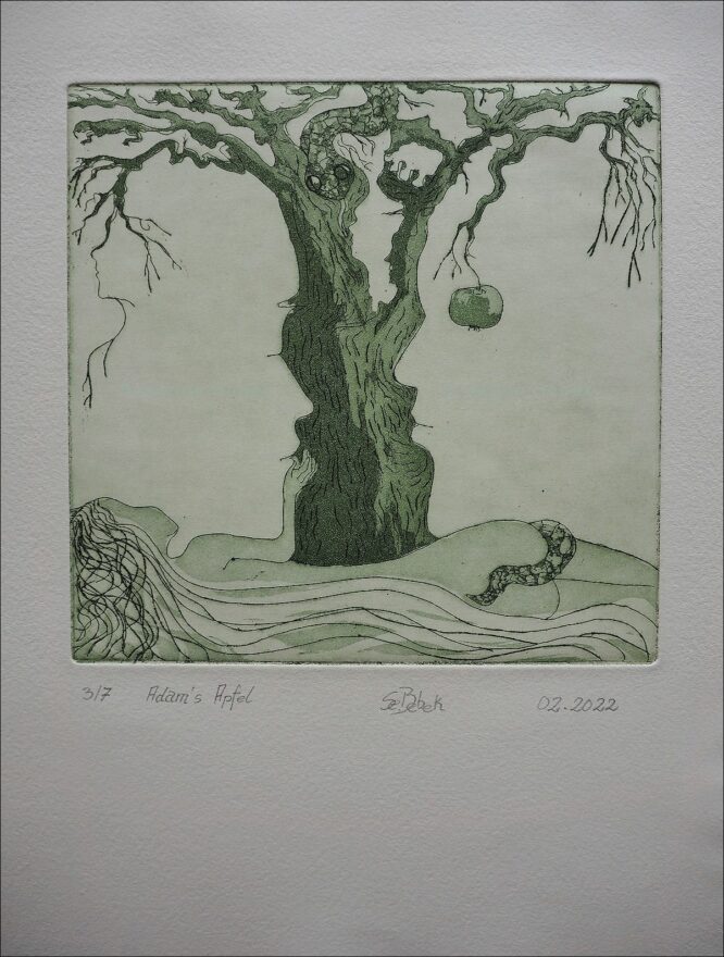 Adams Apfel | 2022 | Aquatintaradierung | 15cm x 15 cm