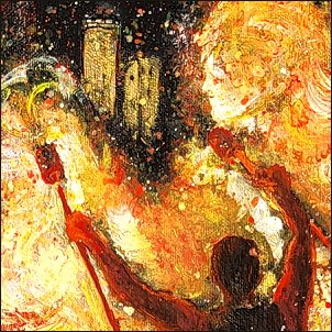 Funkenspiel | 2025 | Acryl, Tusche auf Leinwand | 40 x 40 cm